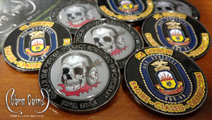 USS Gonzalez CA Division Sonar is a precise inexact
scientific witchcraft 2 inch Shiny Silver coin with Offset Printed skull and dual plated Gold/Silver Back cobra coins cobracoins.com